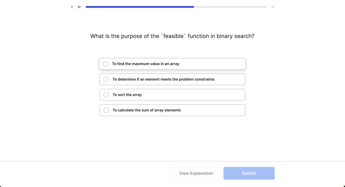 AlgoMonster quiz drill screenshot